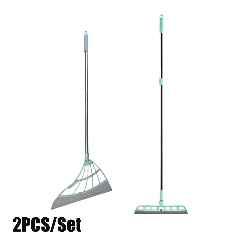 2Pcs/Set Silicone Broom Wiper Squeegee Window Washing Multifunctional Household Home Floor Glass Scraper Hand-Push Mirror