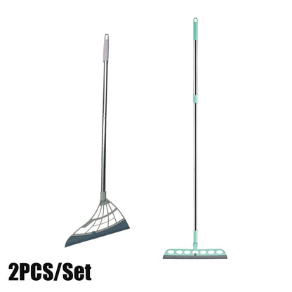 2Pcs/Set Silicone Broom Wiper Squeegee Window Washing Multifunctional Household Home Floor Glass Scraper Hand-Push Mirror