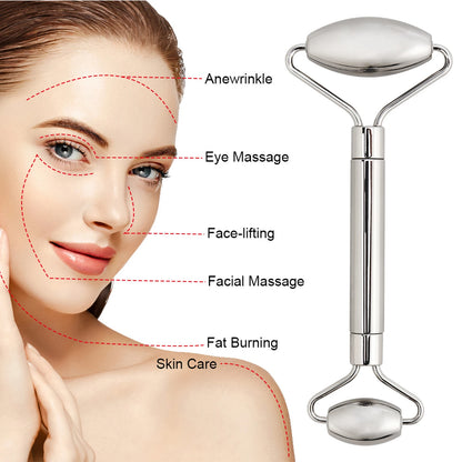 Stainless Steel Facial Roller Gua Sha Set Face Care Lifting Massage Tools anti Wrinkle Skin Tighten Cooling Cellulite Massager