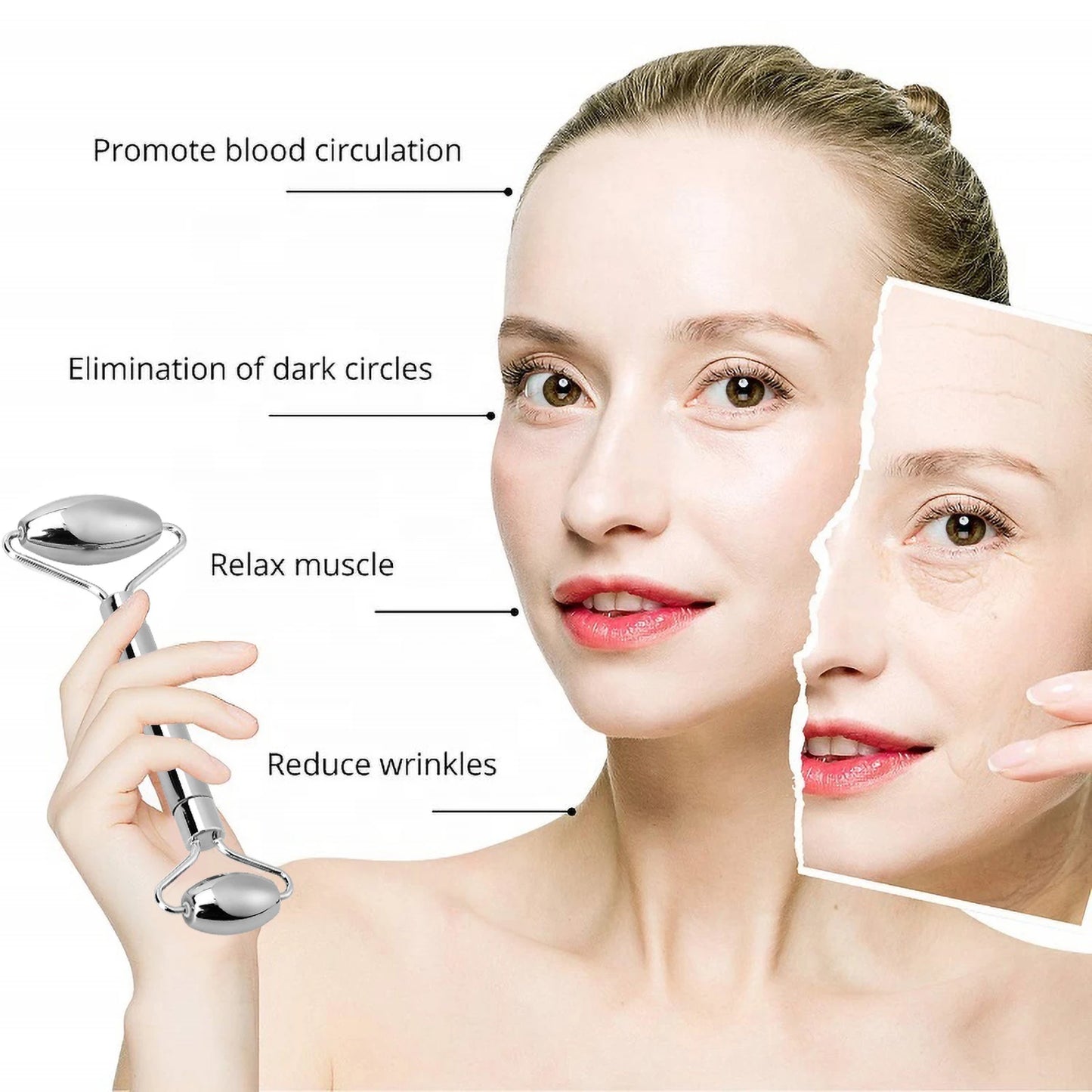 Stainless Steel Facial Roller Gua Sha Set Face Care Lifting Massage Tools anti Wrinkle Skin Tighten Cooling Cellulite Massager