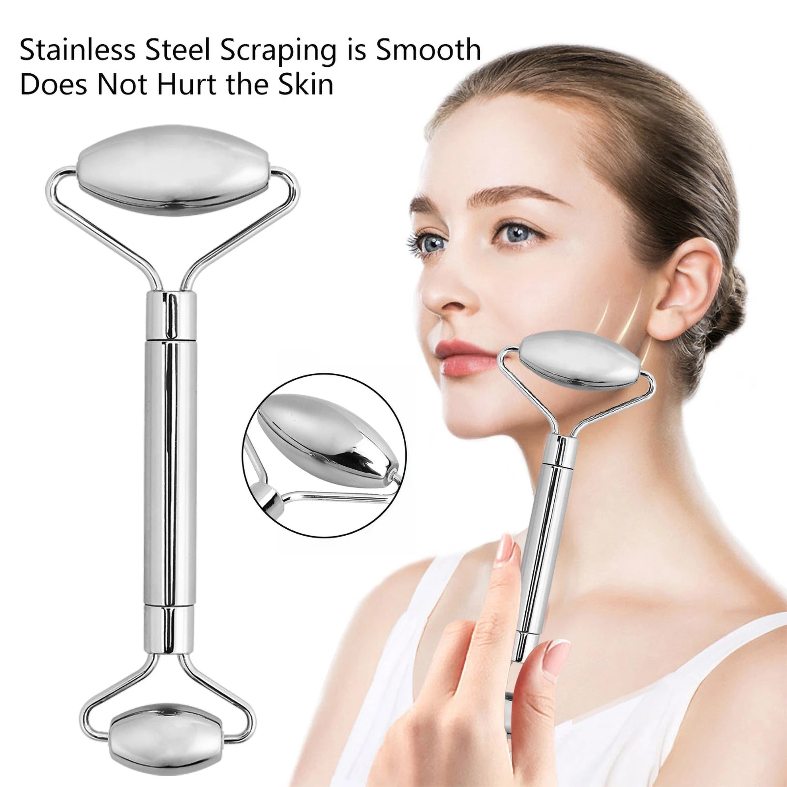 Stainless Steel Facial Roller Gua Sha Set Face Care Lifting Massage Tools anti Wrinkle Skin Tighten Cooling Cellulite Massager