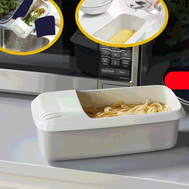 Microwave Noodles Pasta Cooker with Strainer Eco-Friendly Plastic Spaghetti Vegetable Steamer Dishwasher Kitchen Accessories New