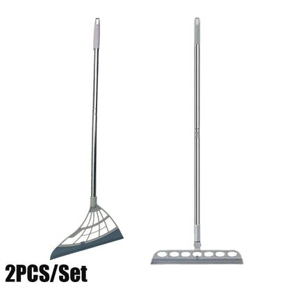 2Pcs/Set Silicone Broom Wiper Squeegee Window Washing Multifunctional Household Home Floor Glass Scraper Hand-Push Mirror